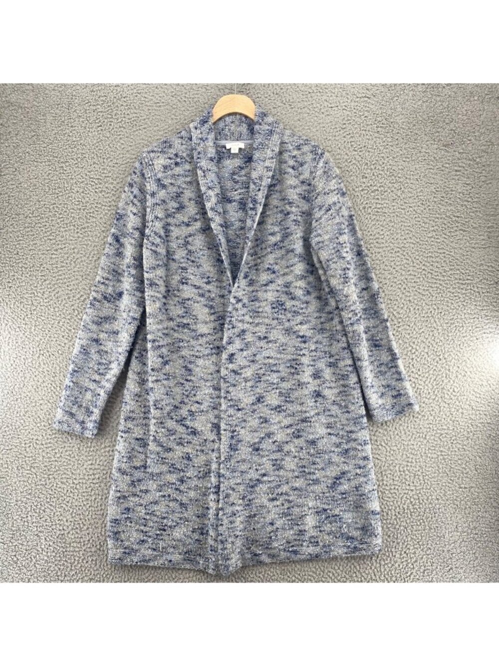 J Jill Sweater Womens Small Pure Blue Marled Knit Wool Blend Long Line Cardigan